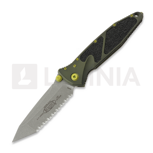 Microtech Socom Elite Tanto Apocalyptic Distressed Grenade Green kääntöveitsi, fully serrated 161-12DGG-U25