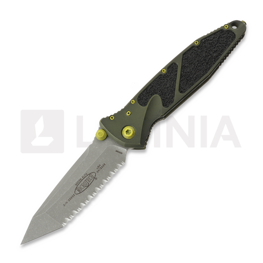 Microtech Socom Elite Tanto Apocalyptic Distressed Grenade Green 접이식 나이프, fully serrated 161-12DGG-U25