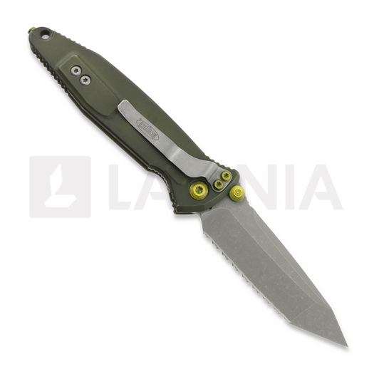 Liigendnuga Microtech Socom Elite Tanto Apocalyptic Distressed Grenade Green, fully serrated 161-12DGG-U25