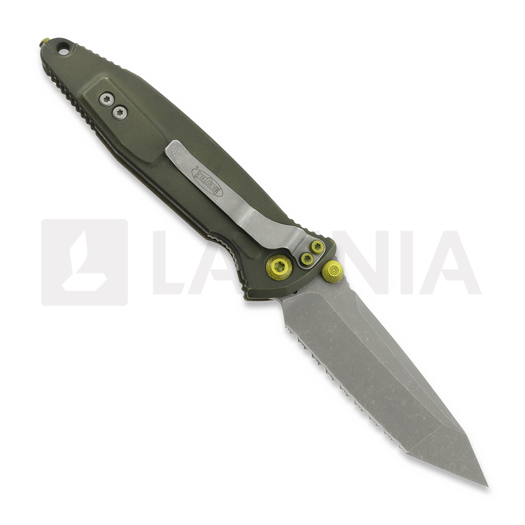 Liigendnuga Microtech Socom Elite Tanto Apocalyptic Distressed Grenade Green, fully serrated 161-12DGG-U25