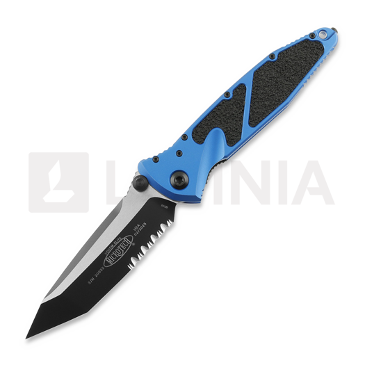 Microtech Socom Elite Tanto Black Blue 접이식 나이프, 톱니 모양 칼날 161-2BL