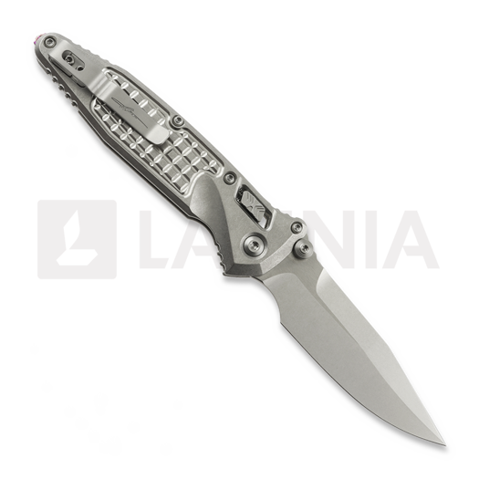 Microtech Socom Ram-Lok 折叠刀, Grey Frag Titanium & Purple Accents, Stonewash 160RL-10FRSMS4