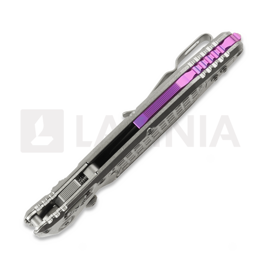 Microtech Socom Ram-Lok 折叠刀, Grey Frag Titanium & Purple Accents, Stonewash 160RL-10FRSMS4
