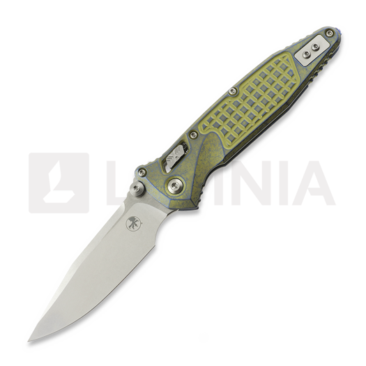 Zavírací nůž Microtech Socom Ram-Lok S/E Clip Point Stonewash Galactic Gold Frag, blue accents 160RL-10FRMS12