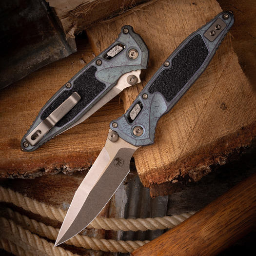 Skladací nôž Microtech Socom Ram-Lok Spear Point Bronzed Stonewash Antique Denim Gold 160RL-13SMS3