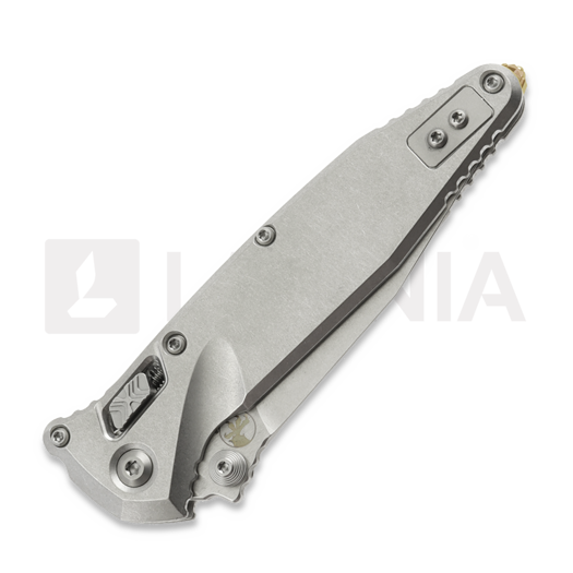 Microtech Socom Ram-Lok Spear Point Stonewash Slab Titanium kääntöveitsi, bronze accents 160RLS-10SMS2