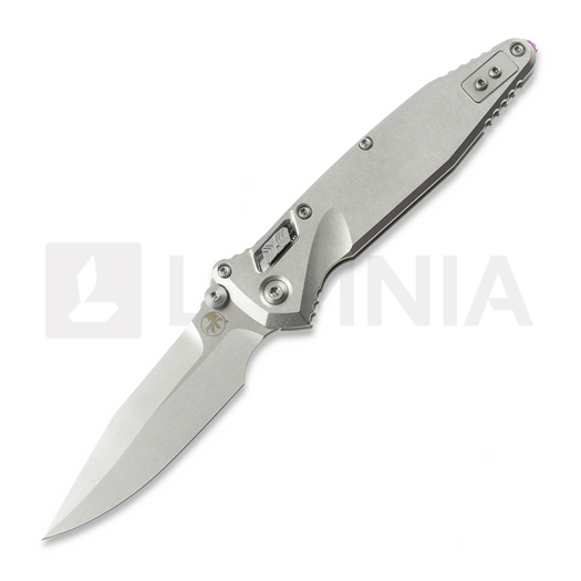 Microtech Socom Ram-Lok Spear Point Stonewash Slab Titanium 折叠刀, purple accents 160RLS-10SMS4
