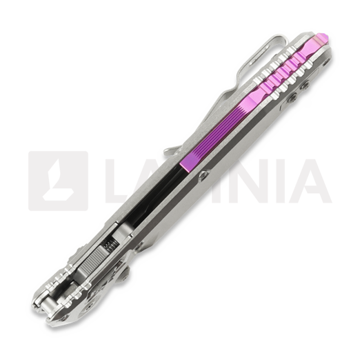 Microtech Socom Ram-Lok Spear Point Stonewash Slab Titanium folding knife, purple accents 160RLS-10SMS4