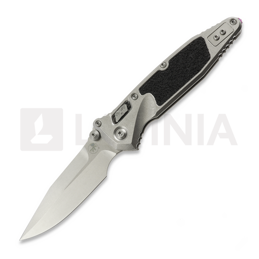 Microtech Socom Ram-Lok Spear Point Stonewash Textured Inlay 접이식 나이프, purple accents 160RL-10SMS4