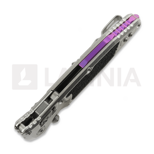 Microtech Socom Ram-Lok Spear Point Stonewash Textured Inlay sulankstomas peilis, purple accents 160RL-10SMS4