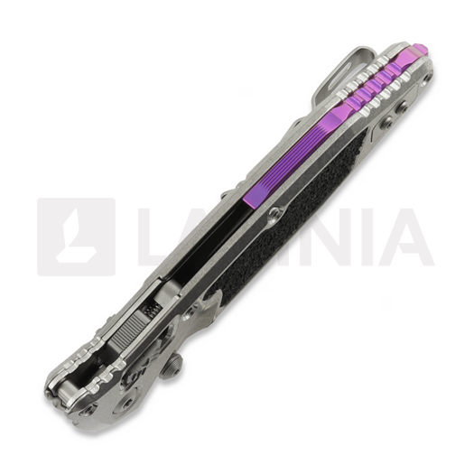 Microtech Socom Ram-Lok Spear Point Stonewash Textured Inlay kääntöveitsi, purple accents 160RL-10SMS4