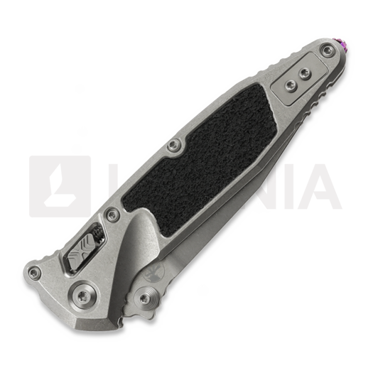 Microtech Socom Ram-Lok Spear Point Stonewash Textured Inlay foldekniv, purple accents 160RL-10SMS4