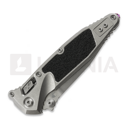 Microtech Socom Ram-Lok Spear Point Stonewash Textured Inlay kääntöveitsi, purple accents 160RL-10SMS4