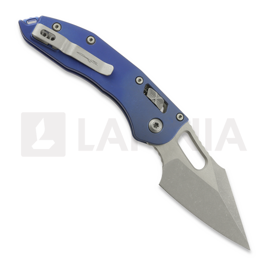 Microtech Stitch Apocalyptic Antique Blue Slab Titanium foldekniv, blue accents 169RL-10APMS2