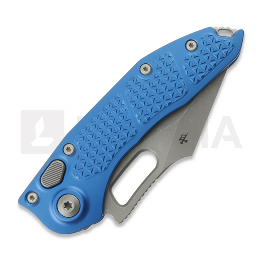 Microtech Stitch Auto S/E sulankstomas peilis, Blue Aluminum, Apocalyptic 169-10APBL