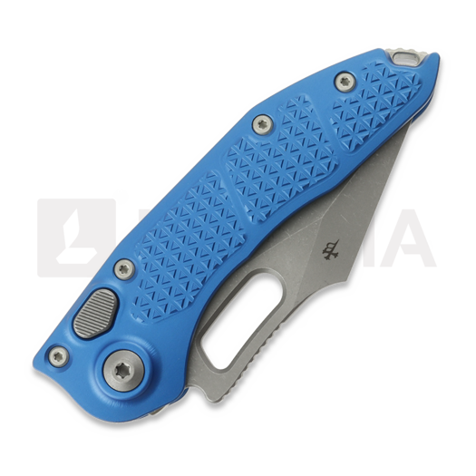 Microtech Stitch Auto S/E sulankstomas peilis, Blue Aluminum, Apocalyptic 169-10APBL