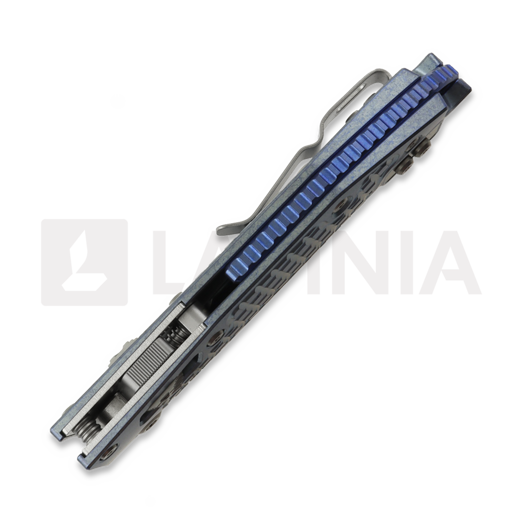 Microtech Stitch Ram-Lok sulankstomas peilis, Ice Blue Ano Frag, Stonewash 169RL-10FRMS6