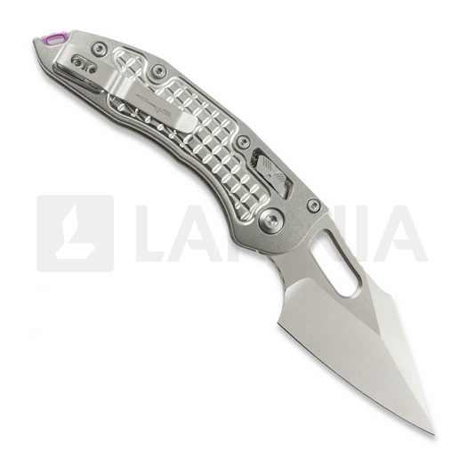 Microtech Stitch Stonewash Frag Titanium sulankstomas peilis, purple accents 169RL-10FRMS3
