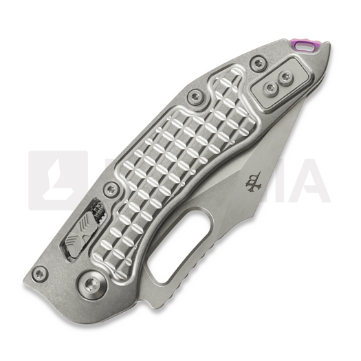 Microtech Stitch Stonewash Frag Titanium sulankstomas peilis, purple accents 169RL-10FRMS3