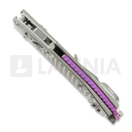Microtech Stitch Stonewash Frag Titanium sulankstomas peilis, purple accents 169RL-10FRMS3