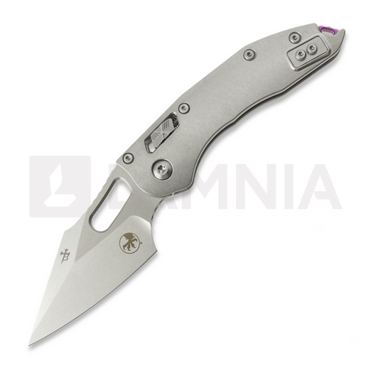 Microtech Stitch Stonewash Slab Titanium sulankstomas peilis, purple accents 169RL-10MS3