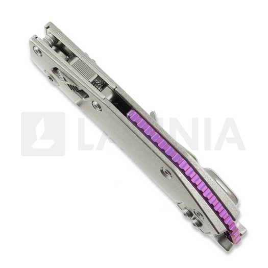 Microtech Stitch Stonewash Slab Titanium sulankstomas peilis, purple accents 169RL-10MS3