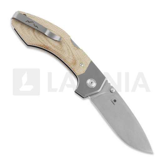MKM Knives Hero - Stonewashed - Canvas Micarta sulankstomas peilis, natural MKHR-NCT