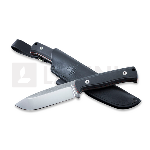 NN Knives Adventurer II peilis, Black Richlite, Leather Sheath