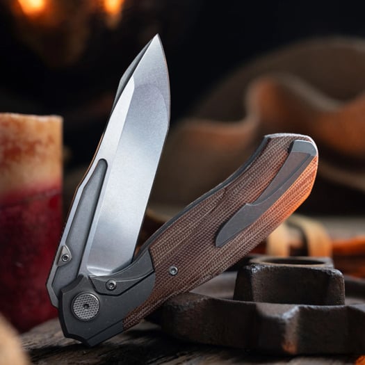 Null Knives Vandal - Brown Micarta kääntöveitsi