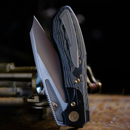 Null Knives Voodoo Doll - Gold Camo Carbon Fiber folding knife