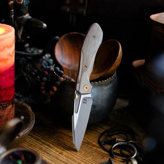 Null Knives Voodoo Doll - Green Micarta sulankstomas peilis