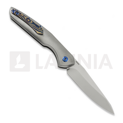 Coltello pieghevole Olamic Cutlery Aura Auto, Orange Peel Titanium with Fedokume Clip