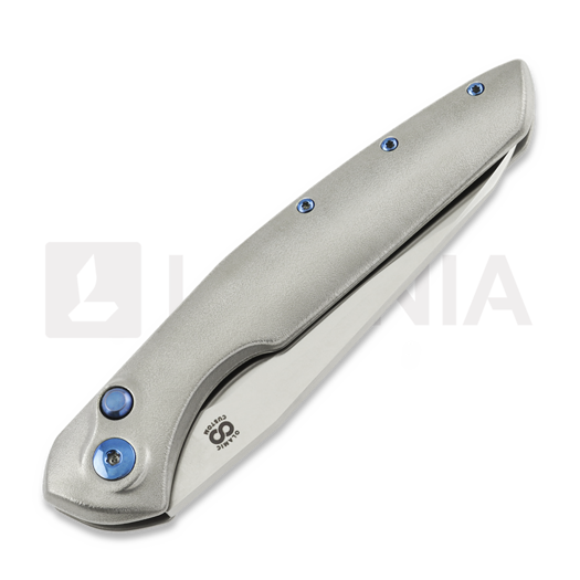 Coltello pieghevole Olamic Cutlery Aura Auto, Orange Peel Titanium with Fedokume Clip