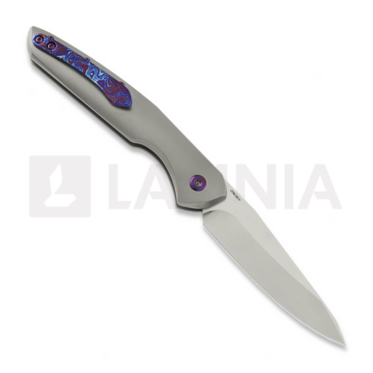 Olamic Cutlery Aura Auto sulankstomas peilis, Zirblast Titanium with Timascus Clip