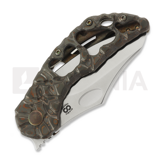 Couteau pliant Olamic Cutlery Busker CF Magnacut Semper, Antique Ti & Fatcarbon/Volcanic