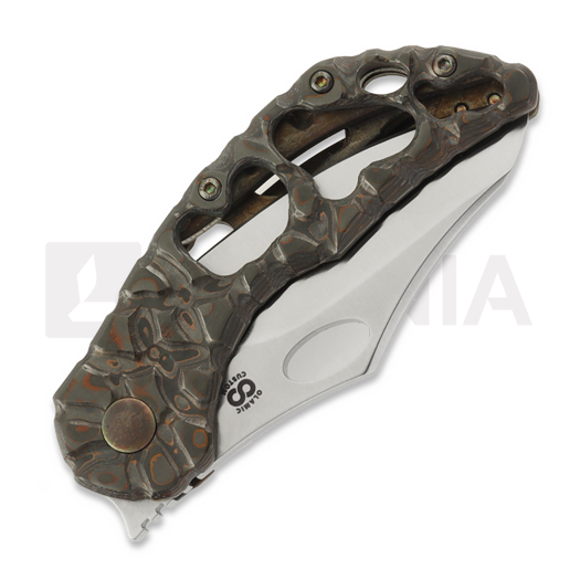 Coltello pieghevole Olamic Cutlery Busker CF Magnacut Semper, Antique Ti & Fatcarbon/Volcanic