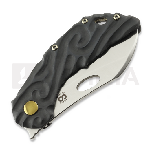 Couteau pliant Olamic Cutlery Busker M390 Largo, Aphotic Flow Molten Carving