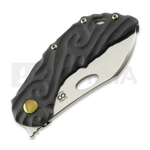 Couteau pliant Olamic Cutlery Busker M390 Largo, Aphotic Flow Molten Carving