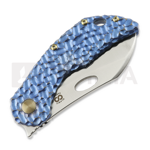 Olamic Cutlery Busker M390 Largo sulankstomas peilis, Blue Craters
