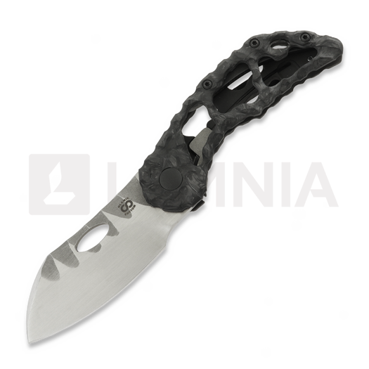 Couteau pliant Olamic Cutlery Busker M390 Largo, Carbon Fiber Volcanic Funky Holes
