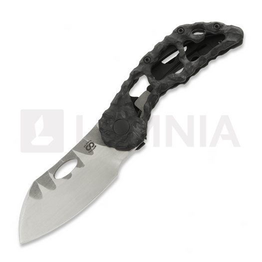 Couteau pliant Olamic Cutlery Busker M390 Largo, Carbon Fiber Volcanic Funky Holes