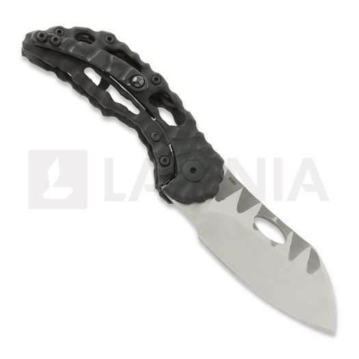 Couteau pliant Olamic Cutlery Busker M390 Largo, Carbon Fiber Volcanic Funky Holes