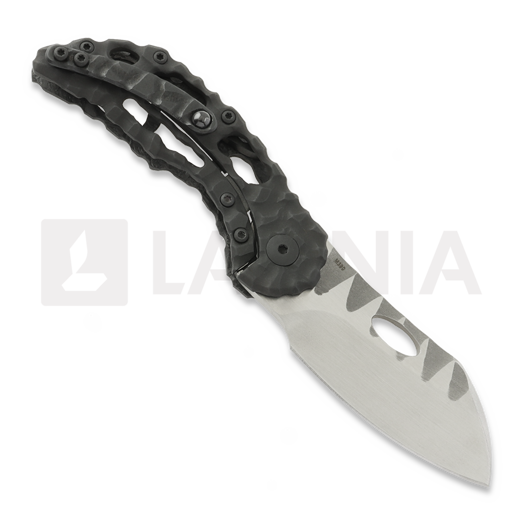 Couteau pliant Olamic Cutlery Busker M390 Largo, Carbon Fiber Volcanic Funky Holes