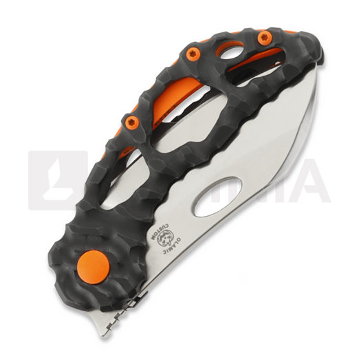Olamic Cutlery Busker M390 Largo sulankstomas peilis, Volcanic Carving & Funky Holes
