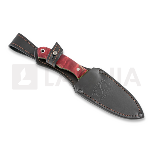 Olamic Cutlery RN45 metsästyspuukko, red Karelian birch