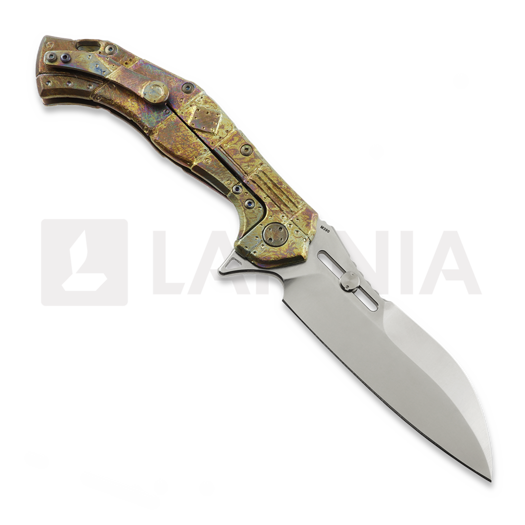 Olamic Cutlery Soloist 365 M390 Scout sulankstomas peilis, Metal Trash Hand Carved