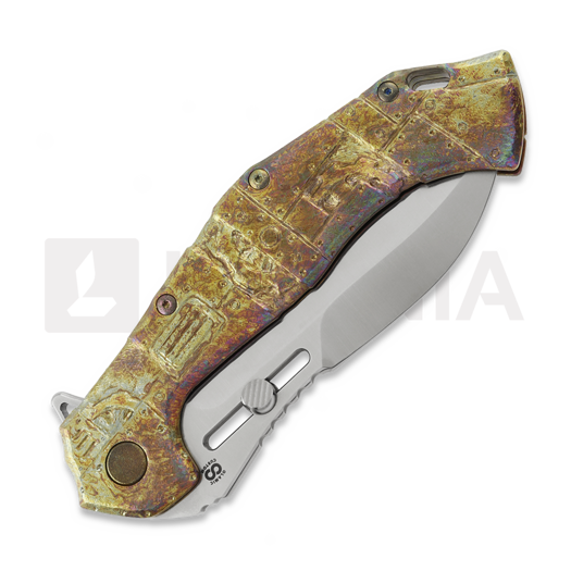 Couteau pliant Olamic Cutlery Soloist 365 M390 Scout, Metal Trash Hand Carved