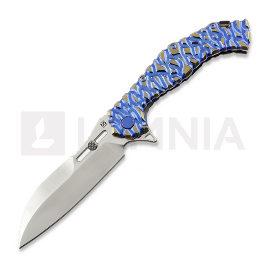 Saliekams nazis Olamic Cutlery Soloist M390 Scout, Blue & Gold Volcanic Carving
