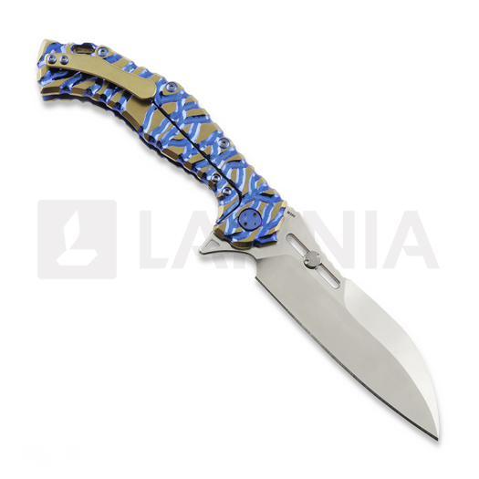 Couteau pliant Olamic Cutlery Soloist M390 Scout, Blue & Gold Volcanic Carving