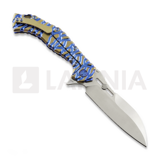 Olamic Cutlery Soloist M390 Scout sulankstomas peilis, Blue & Gold Volcanic Carving